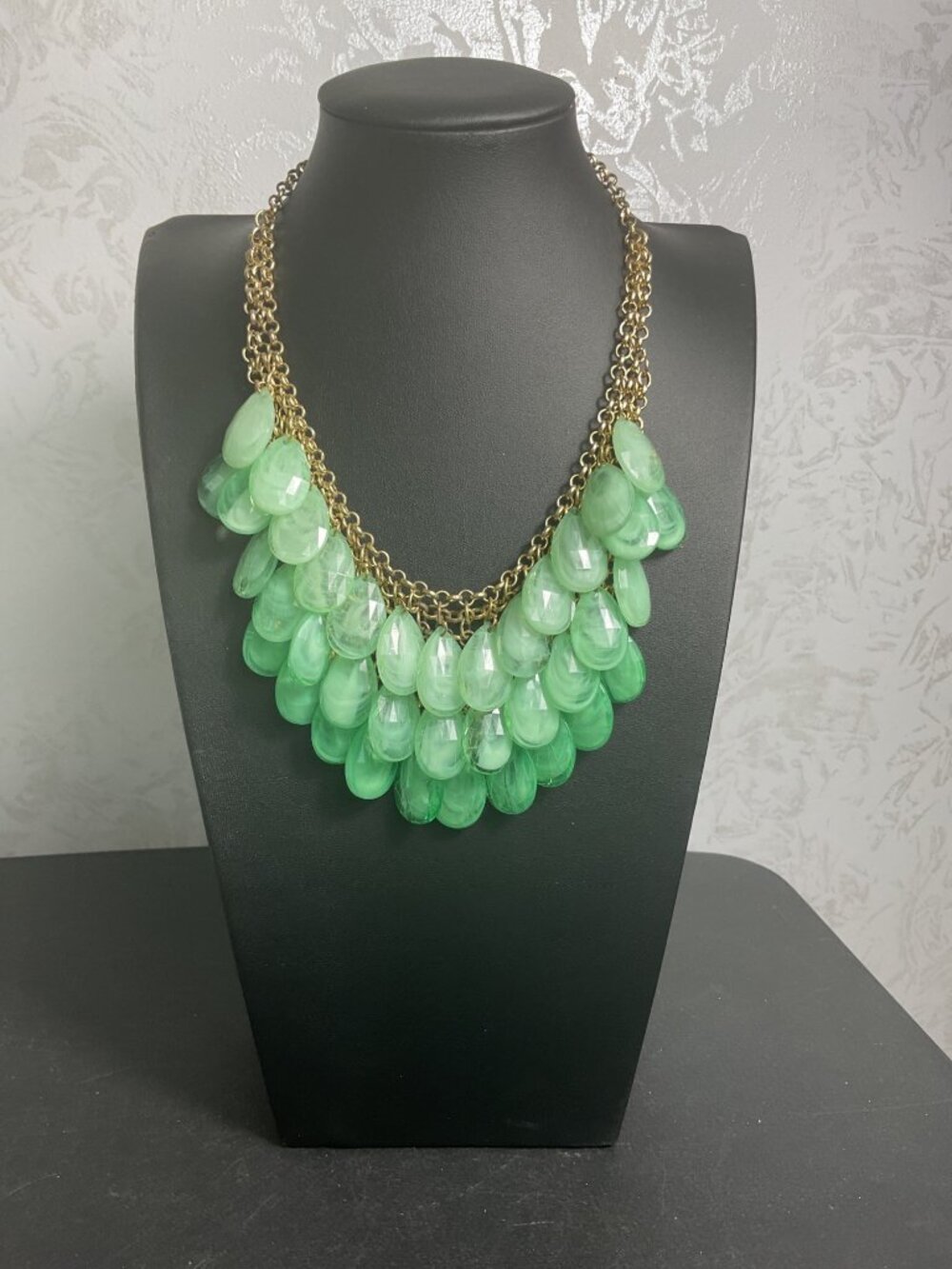 Mint Green Teardrop Bib Statement Necklace Gold Boho Mermaidcore Seafoam Cha Cha